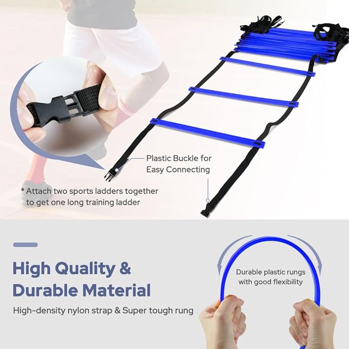 GHB Agility Ladder 1 Pack and 7 Inch 12 Pack Soccer Cones 2 Carrying Bag