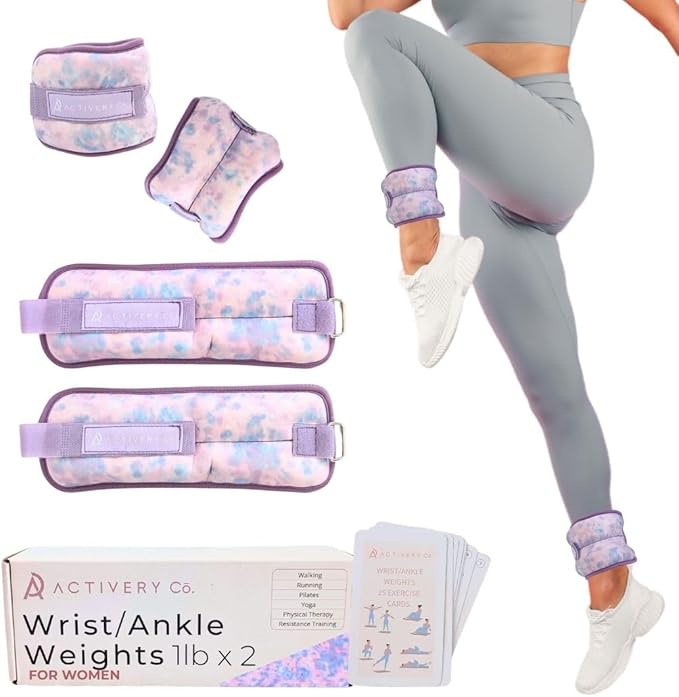 Wrist & Ankle Weights for Women, Ideal for Fitness Workout, Gym, Pilates, Dance, or Yoga, Includes Exercise Guide & Mesh Travel Bag, 1 Pair, 1 Lb Each, Pink Zebra Print