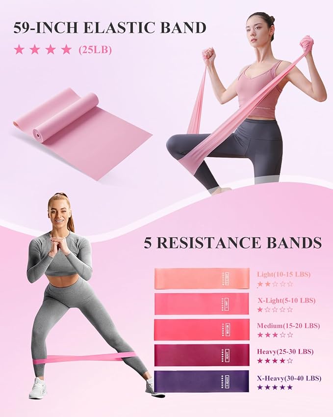 Home Workout Pilates Kit for Women, Better me Pilates Ring and Ball Set Essentials Equipment, with 5 Resistance Bands, Massager Roller, Yoga Starter Accessories for Toning Arms, Thighs & Core