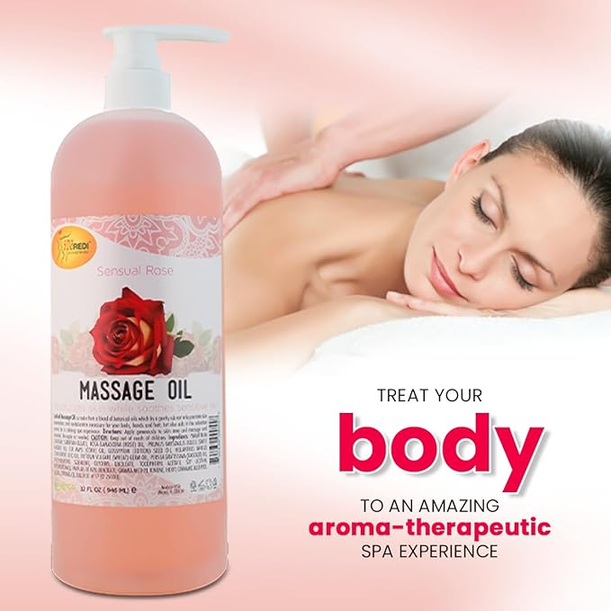 SPA REDI - Massage Oil Sensual Rose Professional Pedicure, Body and Hot Oil Manicure, Infused with Natural Oils, Vitamins, Panthenol and Amino Acids - 32oz