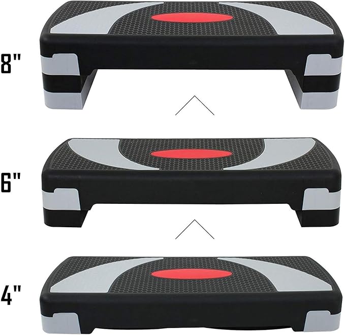 30" Aerobic Step Platform - 3-Level Adjustable Height (4"/6"/8"), Non-Slip Fitness Stepper w/Stackable Risers for Home Gym, Cardio & Strength Training
