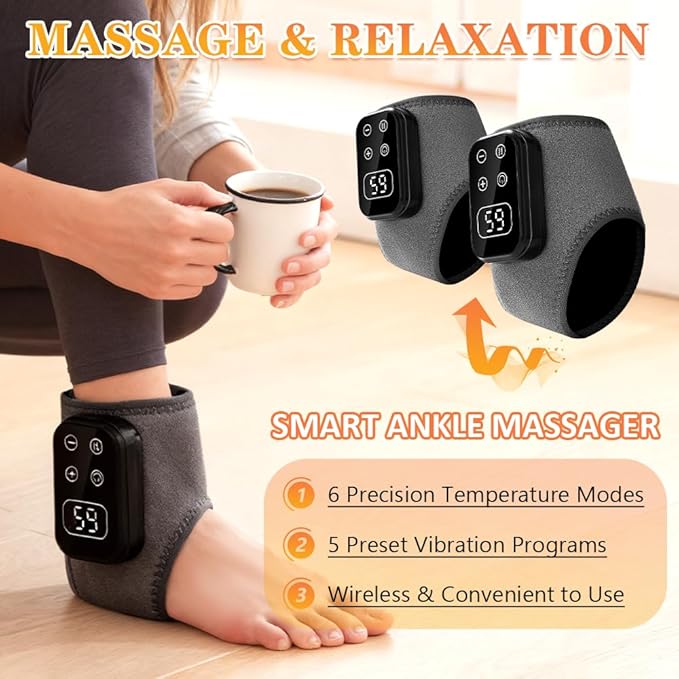 Foot Advanced Renew Triple Method Massager, with 5 Vibration Modes and 6 Heat Levels, Suitable for Reduce Fatigue and Plantar Fasciitis, Travel & Home Use（Grey 2pcs）