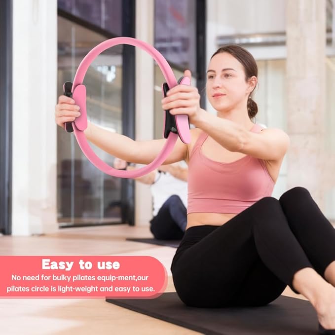 Pilates Ring and Ball Set with Resistance Bands, 14'' Circle Ring, 9.8” Pilates Ball and 5 Resistance Bands Home Workout Kit for Women Training Core, Full Body Exercise