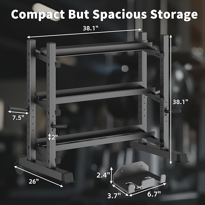 3-Tier Dumbbell Rack, 1800LB Capacity with Barbell Holder, Adjustable Heavy-Duty Weight Rack for Home Gym, Weight Stand for Dumbbells, Kettlebells & Weight Plates (Rack Only)