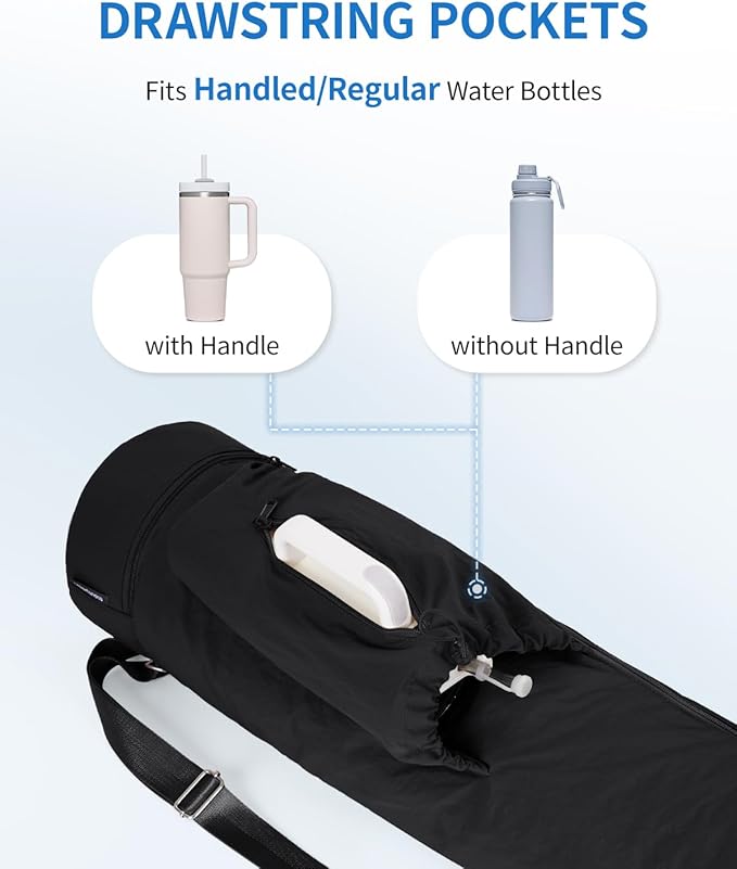 sportsnew Puffy Yoga Mat Bag Yoga Gym Bags for Women Men, Full-Zip Pilates Bag with Wet Pocket & Side Zip Drawstring Pocket Fits Tumblers with Handle, Yoga Mat Storage for Carrier Quick Access