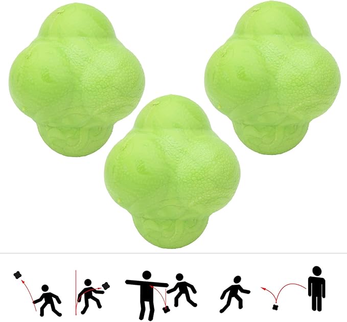 Reaction Ball, 3Pcs Hex Bounce TPR Balls for Hand Eye Coordination Training, Agility Drills for Baseball Football Basketball Soccer