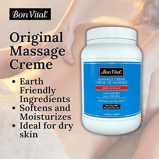 Bon Vital' Original Massage Crème for a Versatile Massage Foundation to Relax Sore Muscles & Repair Dry Skin, Revitalize Skin and Lock in Moisture, Allows for Muscle Manipulation, 1 Gallon Jar
