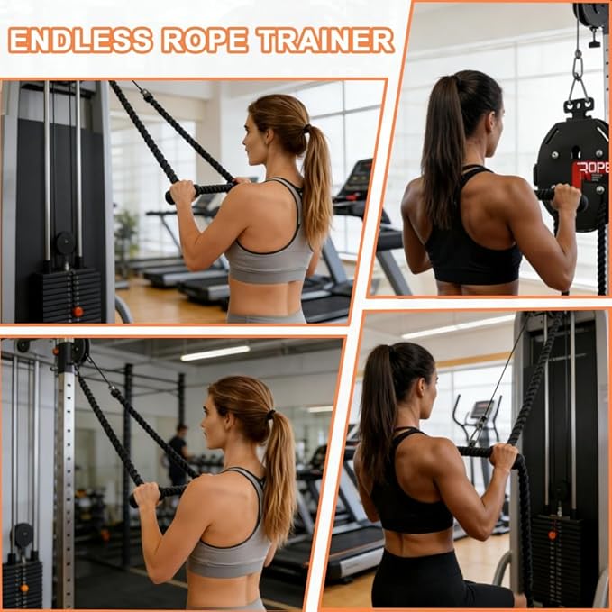 Endless Rope Trainer, Cable Machine for Home Gym, Features Adjustable Pulley and Resistance for Full Body and Upper Extremity Conditioning