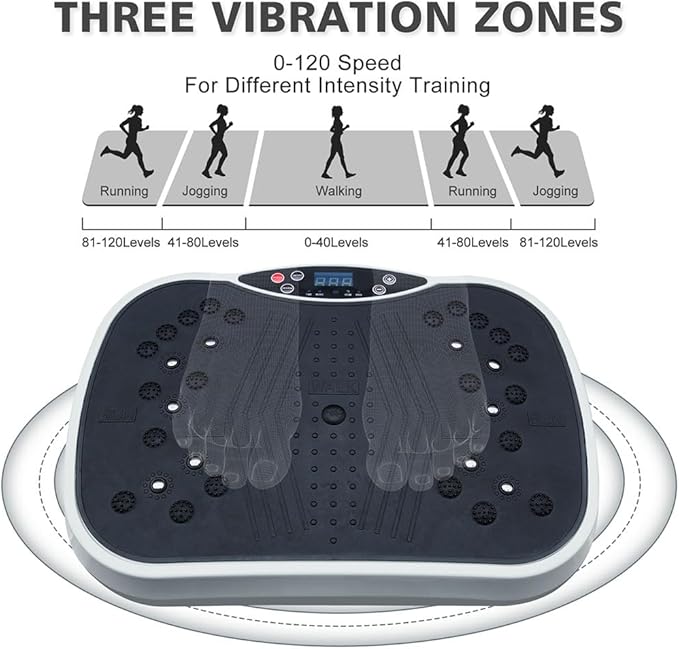 Vibration Plate Exercise Machine, Portable Mini Vibrate Fitness Platform Lymphatic Drainage Machine with 4 Non-Slip Suction Cups and 6 Modes for Weight Loss & Toning