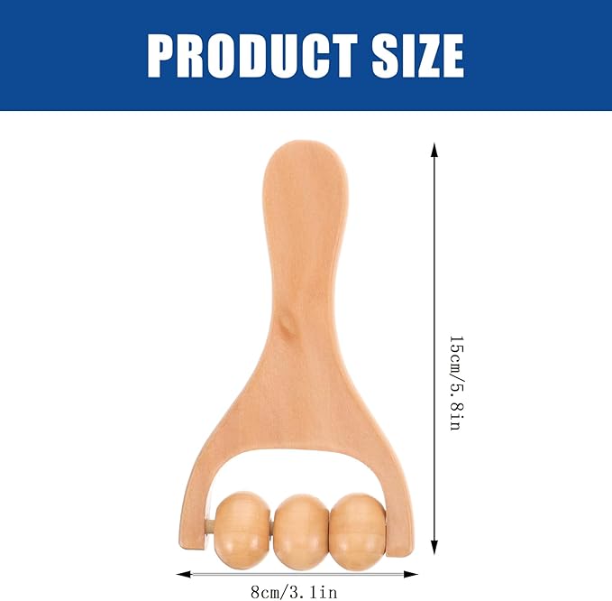 Ciieeo 2Pcs Wooden Massage Roller Set - Handheld Wood Massage Tools for Neck Back Leg Foot Manual Cellulite Massager Muscle Relief (3 Bead Gear Roller)