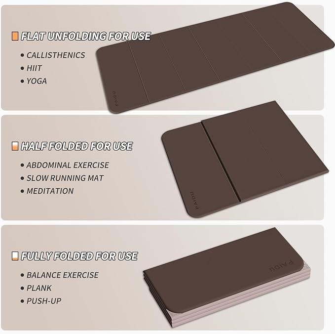 Foldable Fitness Yoga Mat | 2/5" (10MM) Extra Thick | SGS Certified Non-Slip TPE | 75x26" Extra Long-Wide | Portable & Easy Store | for Yoga, Pilates, Home Gym & Full-Body Workouts