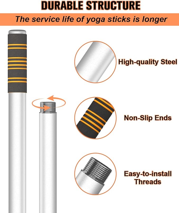 5ft Yoga Stick – Heavy-Duty Steel Adjustable Stretching Bar for Mobility, Flexibility & Balance. Multi-Functional Fitness Pole with 4 Steel Rods & Comfort Foam Grips