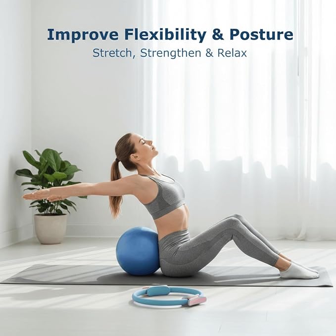 Pilates Ring Kit for Women, Pilates Equipment, Resistance Bands, Home Magic Circle Workout with Pilates Ball and Ring Set, Pilates Essentials Starter Set for Beginners Toning Shape Full Body