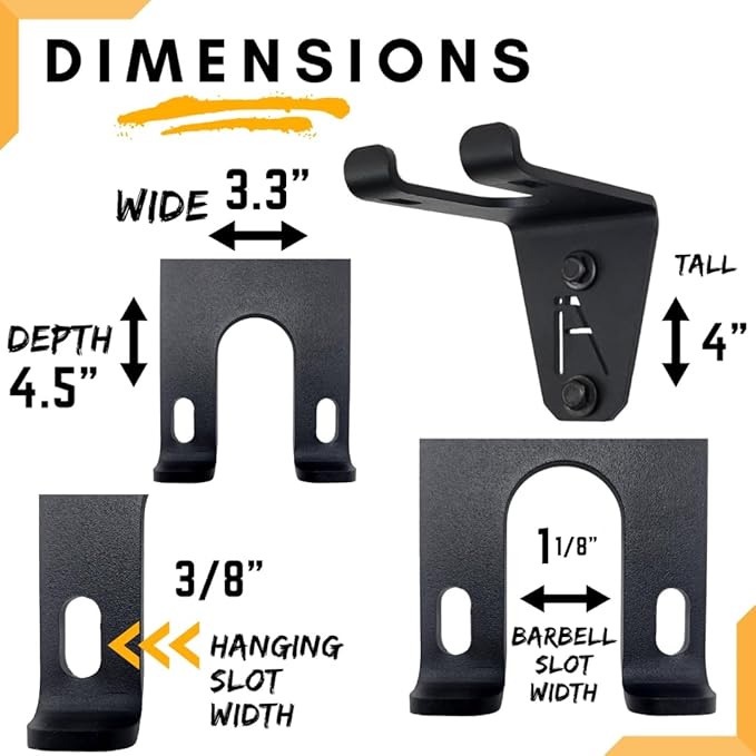 IRON AMERICAN Alpha Barbell Gym Wall Mount Storage 100+ Pound Capacity - Multi-Use Barbell Wall Holder, Barbell Hanger 4.25 x 6.75 x 7.25 Inches - Holds Any Standard Olympic Barbell - Hardware Included