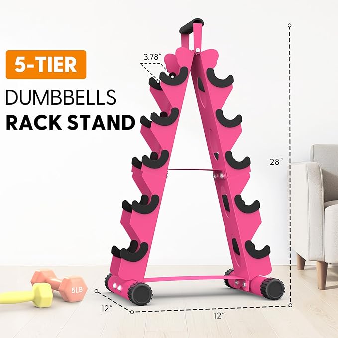 AmazeFan 5 Tier | 3-Tier Dumbbell Rack Stand Only, A-Frame Design Weight Rack with Handle, Weights Metal Strength Training Dumbbells Storage Rack for Home Gym Space Saver (Dumbells not Included)