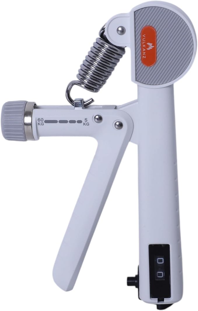 Hand Grip Strengthener (White) with Mechanical Counter - Adjustable Resistance 11-132 lbs (5-60kg) - Forearm Exerciser & Wrist Trainer for Athletes & Recovery - Includes Storage Bag