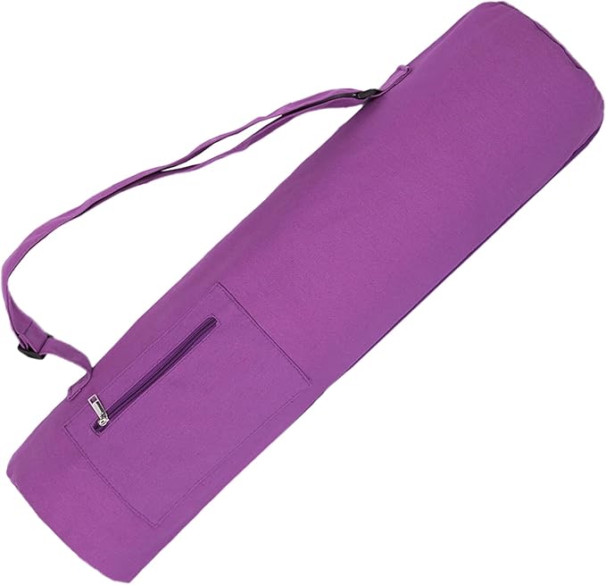 Cotton yoga mat bag with Pockets and Adjustable Strap - Full Zip Cargo Yoga Mat Carrier Bag - Bag for 1/4" 1/3" Thick Yoga Mat