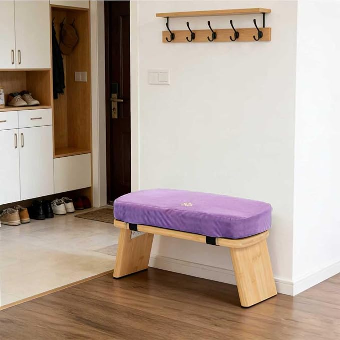 Meditation Bench, Bamboo Meditation Stool, Folding Kneeling Meditation Bench, Seiza Prayer Bench, Prayer Bench with Meditation Cushion, Kneeling Stool(Purple)