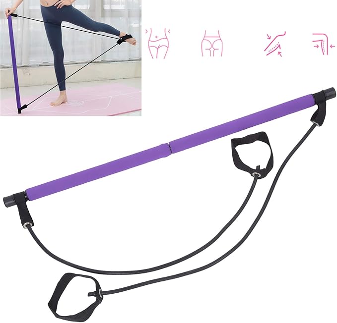 Multifunction Household Elastic Stick Pilates Bar with Pulling Rope, Steel Pipe, Portable 36.2in Fitness Equipment - Versatile Fitness Training, Yoga and Pilates Use, Lightweight