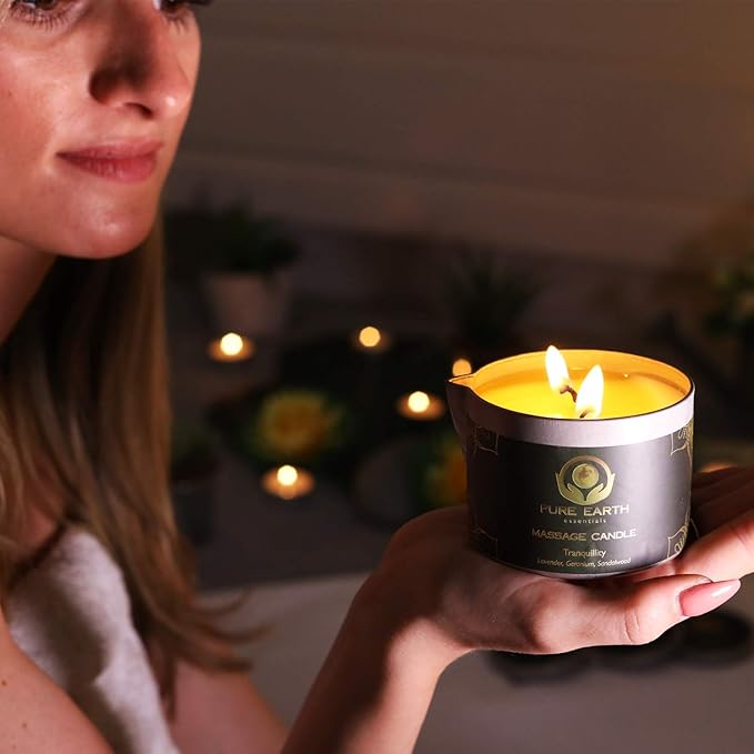 Sensual Massage Candle - Melts to Silky Oil - Skin Moisturizing Candle Massage Oils for Date Night (160 Grams or 6 oz.) - with Palmarosa, Ylang Ylang, Black Pepper by PURE EARTH essentials