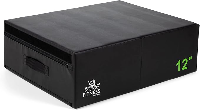 Champion Sports Foam Plyometric Box, Black - Durable Jump Boxes for Training with Handles, Hook and Loop Flaps - Stackable Plyo Box Jumps for Gym - Multiple Sizes