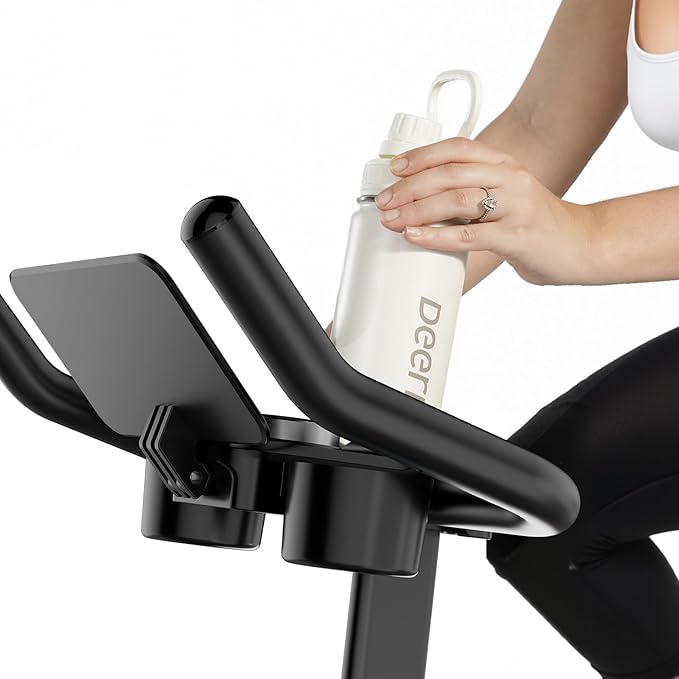 DeerRun Exercise Bike, Indoor Cycling Bike with Adjustable Magnetic Resistance, Low-Noise Belt Drive Stationary Bike for Home Cardio, 300 lb Capacity, Device Mount & LCD Monitor