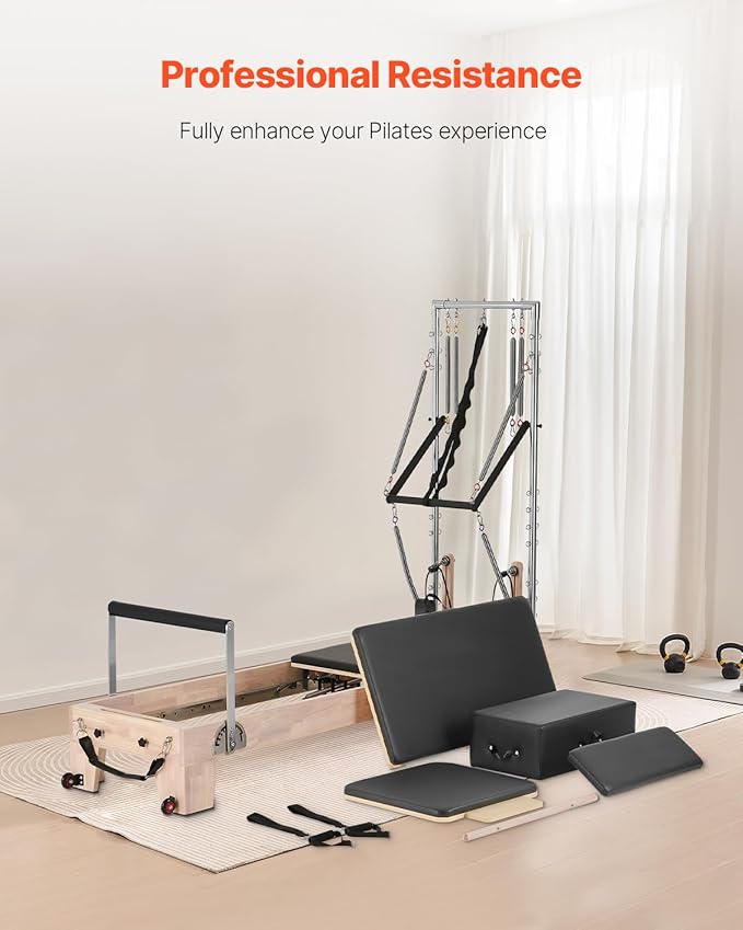 VEVOR Pilates Reformer Machine, Pilates Workout Equipment for Home Gym Studio Use, Pilates Reformer with Sitting Box and Jumpboard，fit for Beginners & Advanced Users