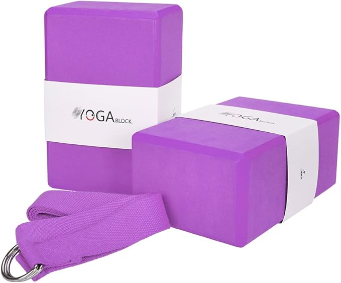 JBM Yoga Blocks 2 Pack with Strap, Cork Block 2 Pack EVA Foam Yoga Bricks Set,Stretch Blocks