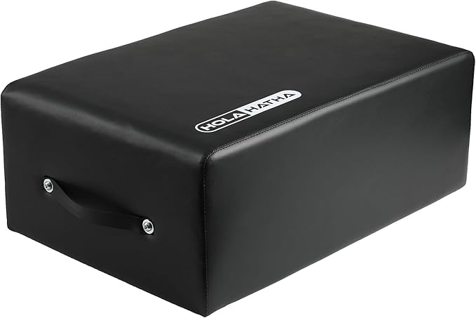 HolaHatha Wooden Pilates Box with Pole, High Density Padding, Portable Reformer & Home Gym Equipment for Balanced Workouts, 24"x15.8"x9", Black