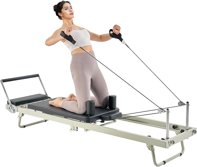 VEVOR Pilates Reformer, 91" Foldable Reformer Pilates Machine with Adjustable Reformer Heights, Pilates Equipment for Home Gym Studio Use with Dual Resistance Spring and Jump Boards