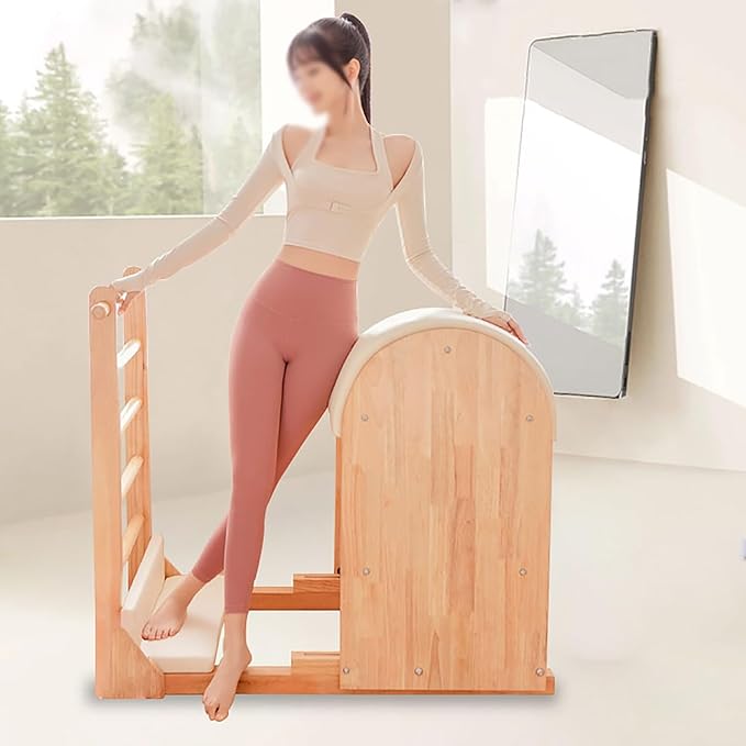 Pilates Large Apparatus Ladder Barrel Wooden Yoga Home Commercial Core Bed Stable Pedal Chair Training Equipment (Color : White)
