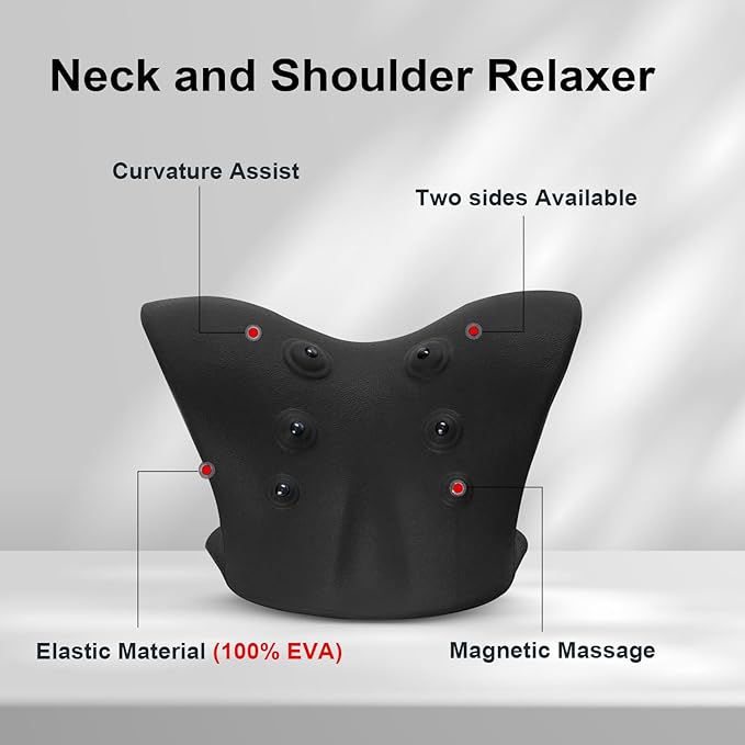 Neck Stretcher with Magnetic Therapy Acupressure for Pain Relief, Neck and Shoulder Relaxer, Chiropractic Pillow, Restore Neck Curve (Black)