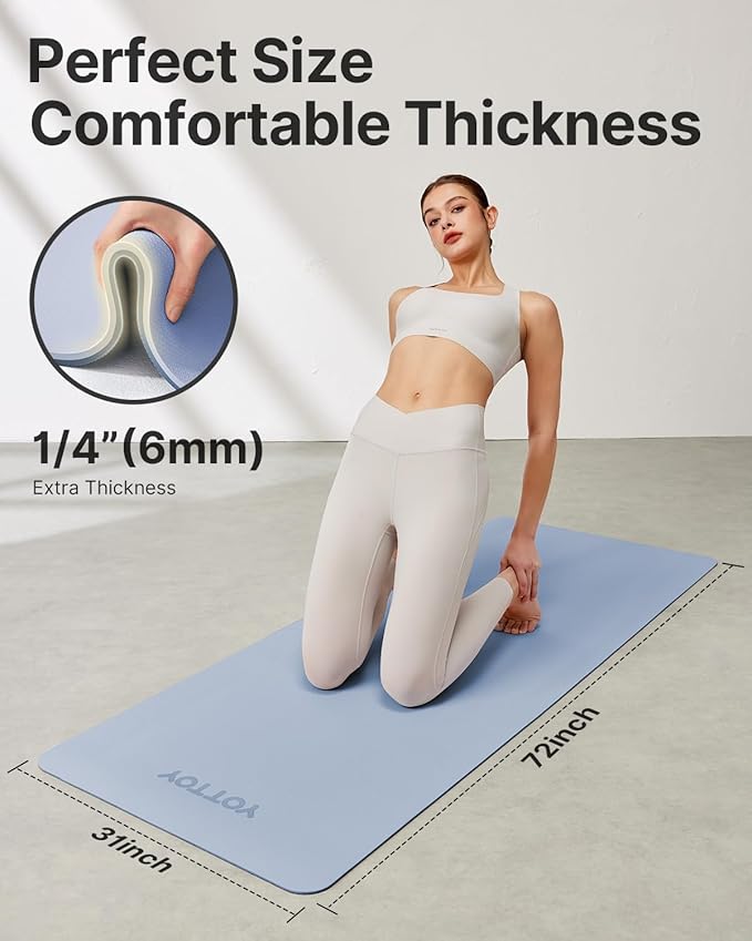 Yoga Mat,Non-Slip TPE Exercise Mat(1/4 Inch) for Pilates, Fitness & Barefoot Workouts, Home Gym Studio with Strap & Bag