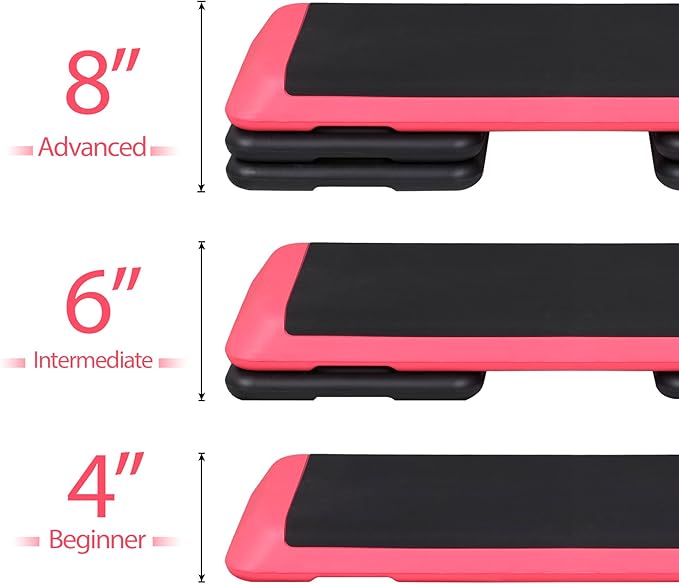Adjustable Workout Aerobic Stepper, Exercise Step Platform Trainer with 4 Risers,Non-Slip Surface for Home Gym Workout Training