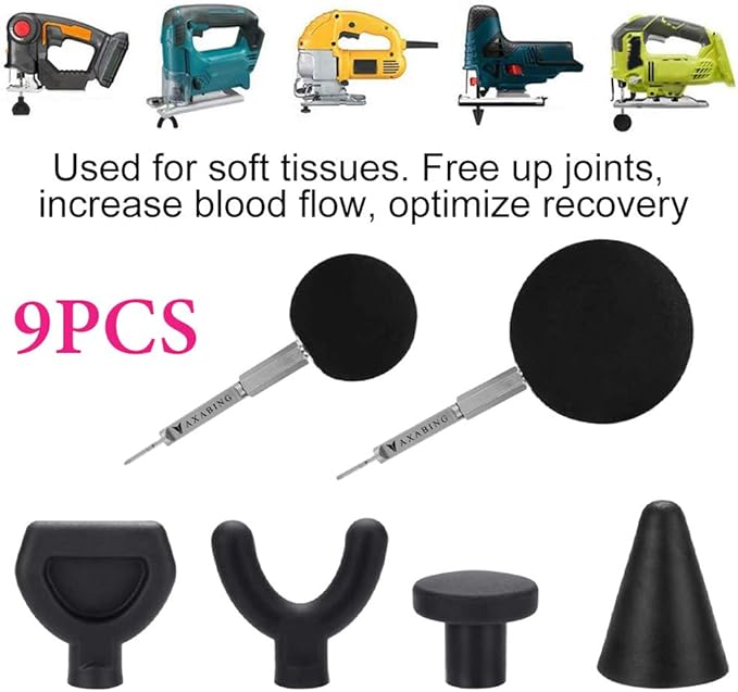 CALIDAKA 9pcs Jigsaw Massage Adapter Bit Massage Ball of Percussion Attachment Tool for Soft Tissue,Deep Tissue,Trigger Point Massage Gun Tips