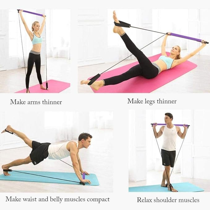 qiuqiu Pilates Resistance Band, Portable Yoga Exercise Pilates Rod Long Resistance Band,Yoga Exercise Rod Chest Expander, Fitness Equipment for Body parsimonious
