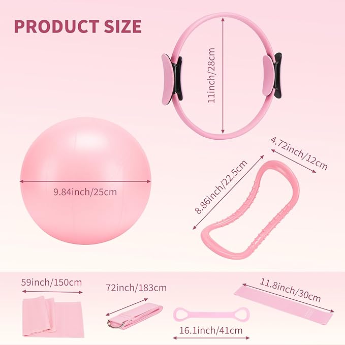 Pilates Ring Set for Women, Home Workout Pilates Equipment with Resistance Bands, 14'' Magic Circle, Mini Ball, Pilates Starter Kit for Strength