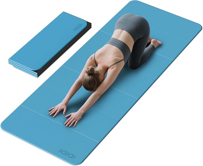 Foldable Yoga Mat Extra Thick & Large (74" x 31.5" x 0.32"), Double-Sided Non Slip & Lightweight Fitness Mat, 8mm Thick Wide Exercise Mats for Woman Man Kids, Portable Workout Mats for Travel, Studio or Home Use