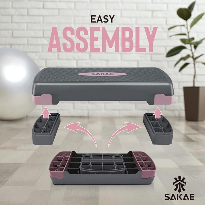 SAKAE Aerobics Step Platform Set with Weighted Vest & Measuring Tape, Adjustable Height 2 Level Risers Workout Step Trainer with Non-Slip Surface, Step Platform for Home Exercise, Multiple Colors