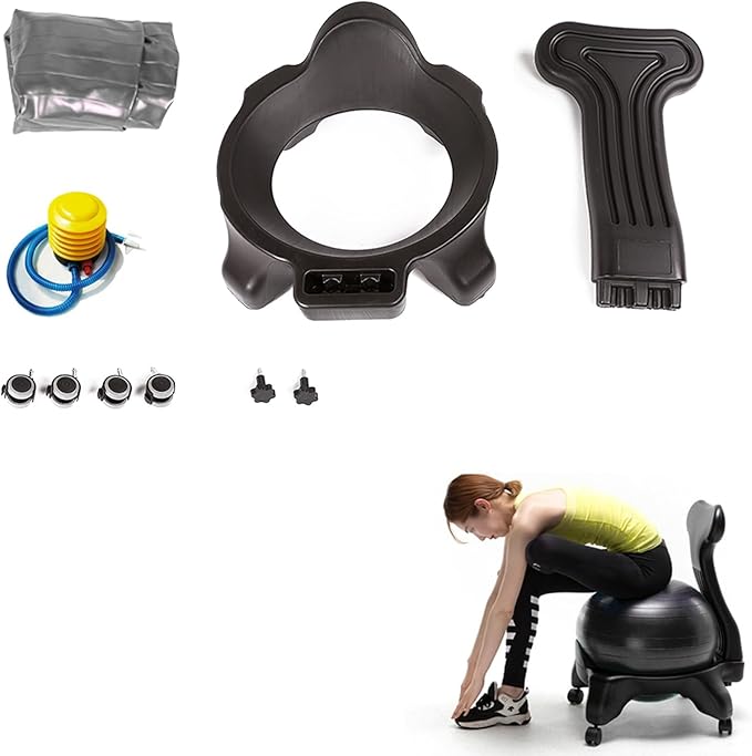 Yoga Ball Office Chair, Home Fitness Yoga Ball Chair, Ergonomic Pilates Balls Desk Chairs with Back and Wheels, Portable Exercise Balls Chairs wiht Anti-Slip Stripes, for Gym, Home(Gray)