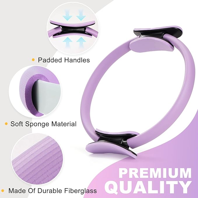 Pilates Ring Fitness Circles Set, High Resistance Yoga Ring Pilates Equipment Set for Women Includes Pilates Ring, 9 Inch Small Exercise Ball, 5 Resistance Bands at Home Pilates Workout Set