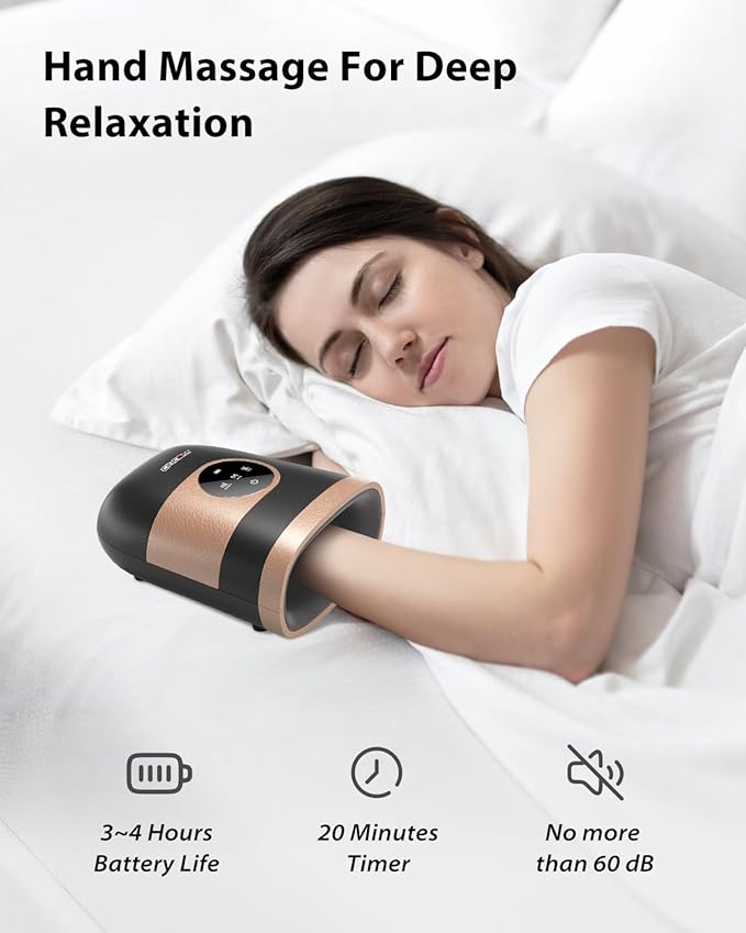 CINCOM Upgraded Hand Massager with Heat and Compression for Arthritis and Carpal Tunnel - Cordless & Rechargeable (Black & Gold)