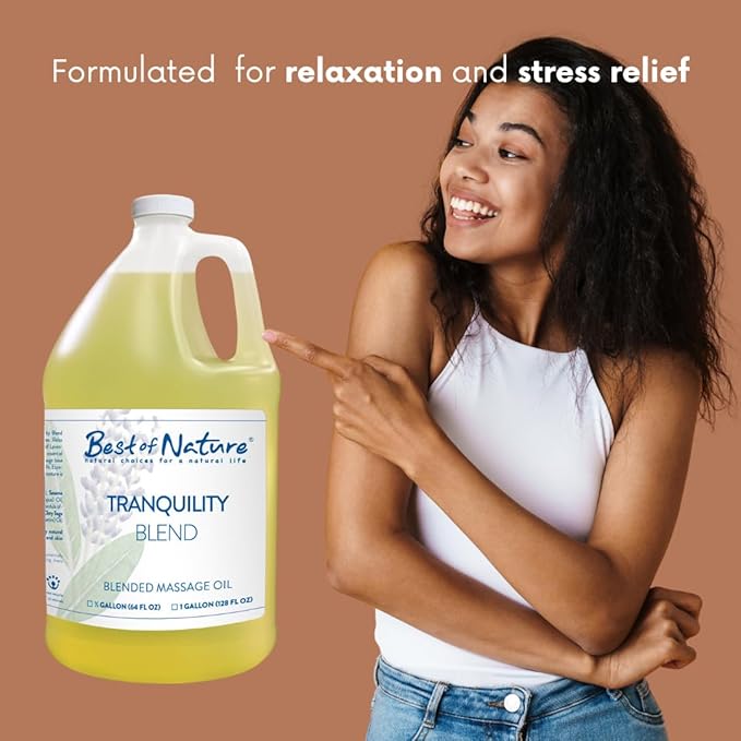 Best of Nature Tranquility Aromatherapy Massage & Body Oil - Soothing Blend with Lavender, Sage, Rosewood & Palmarosa, Ideal for Relaxing Massage or Daily Moisturizing - 1 Gallon (128 fl oz)