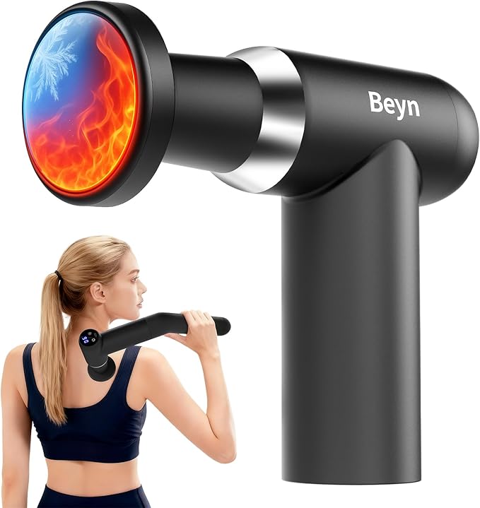 Beyn Hot and Cold Fascia Gun - Detachable Extended Handle Massage Gun,Deep Tissue Massage Gun, Used for Relieving Pain in The Back/Muscles of The Neck/Body, with 6 Massage Heads, LCD Display.