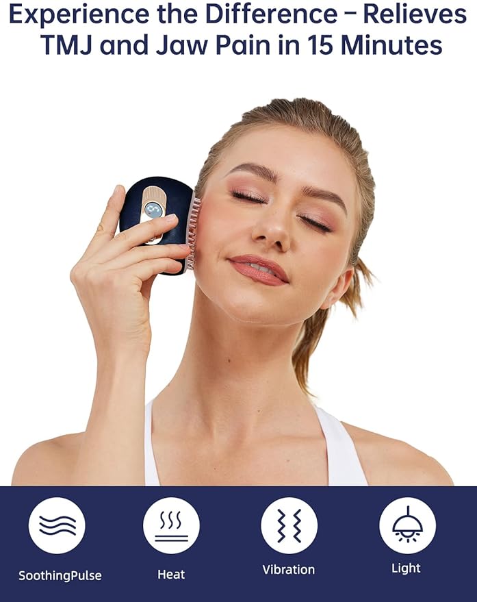 TMJ Relief Products Jaw, TMJ Massager with Vibration and Heating, Ergonomic Multi-Needle TMJ Massage Tool for Jaw & Neck Pain, Clenching & Teeth Grinding (Blue)
