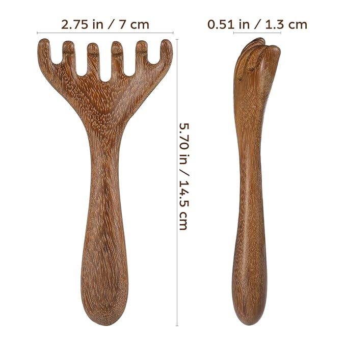Wooden Foot Massage Rake with Handle - 5.7in Manual Deer Antler Massager Tool 6 Claw Sandalwood Wide Tooth Comb for Scalp Feet Family Travel Acupressure Blood Circulation Fatigue Relief