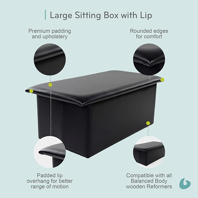 Balanced Body Large Sitting Box with Lip for Studio or Clinical Reformers, Pilates Reformer Box, Pilates Equipment for Home Workouts and Professional Pilates Studio Use