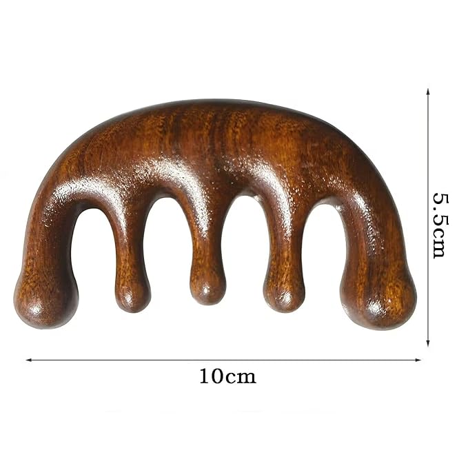 Wooden Massage Comb 100% Natural Handmade Pure Wood Five-Tooth Meridians Comb Scalp Massager Comb No Static Wide Tooth Comb for Head Scalp Comb Meridians Scraping Massage Tool (Plain Style)