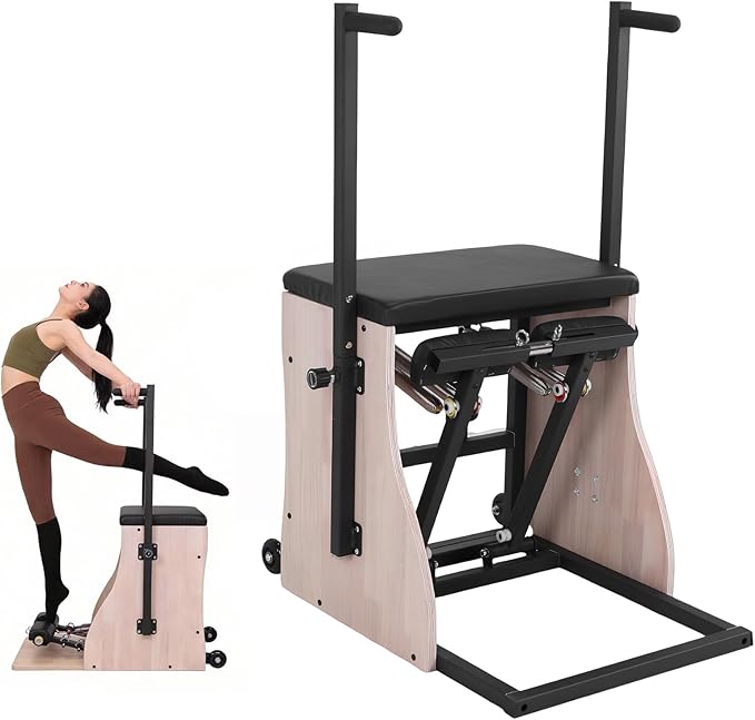 Oak Wood Pilates Chair Professional Yoga Chair Pilates Machine with Adjustable Resistance Handles and Split Pedals for Home and Studio Use