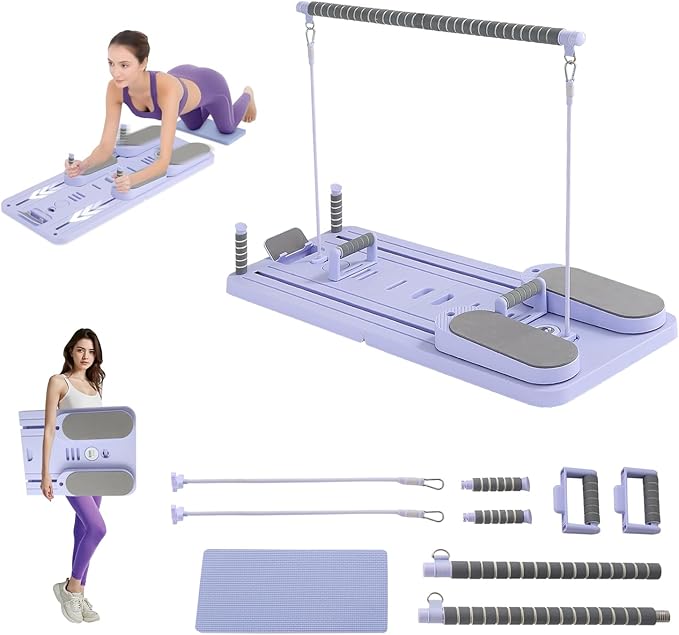 Pilates Equipment: Purple Pilates Kit, Reformer & Board for Home Workouts, Portable Home Pilates Machine Set, 41.7x16.1x1.2 in, Flo Pilates Reformer 2025 Accessories for Women